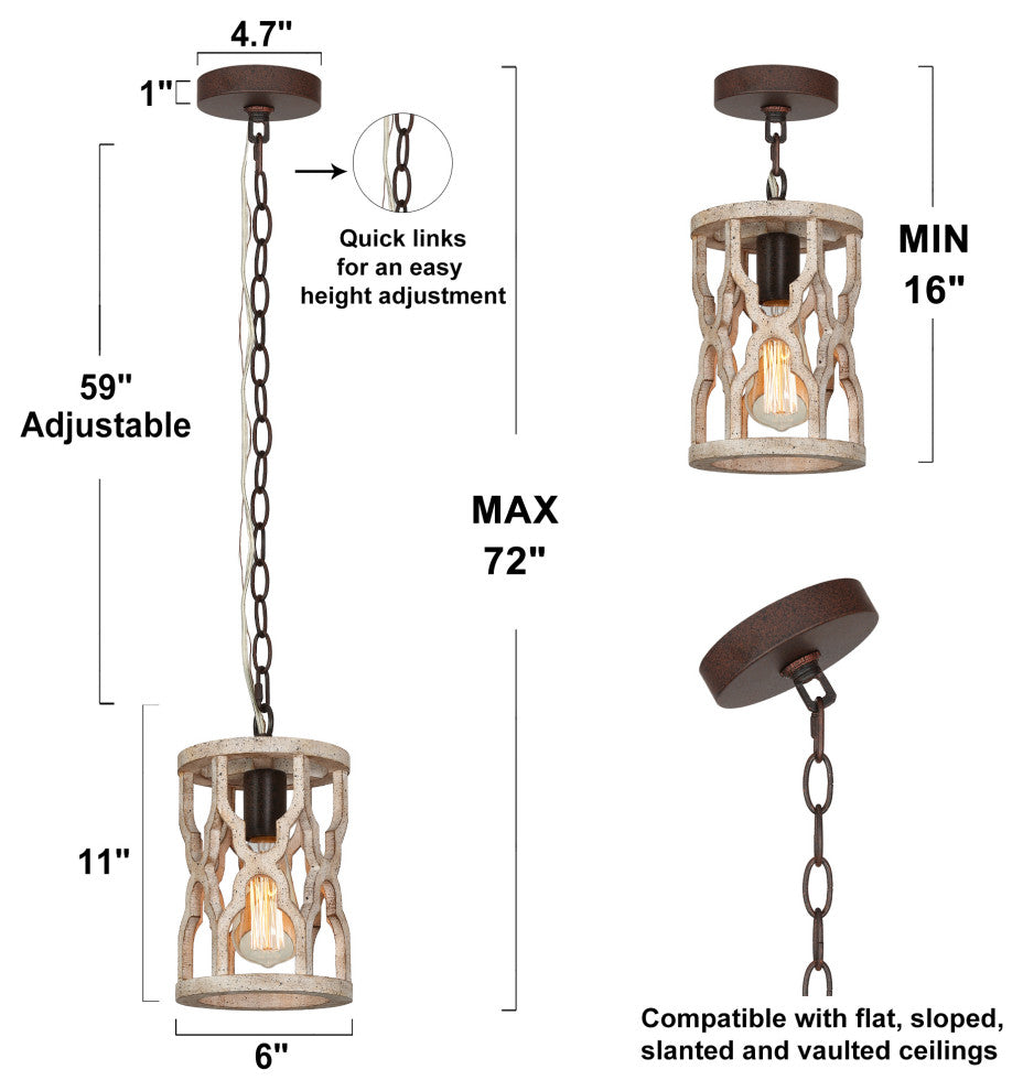 LNC Farmhouse Bronze Distressed Wood Cylinder Chandelier, 6.1" Width