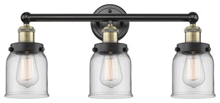 Edison Small Bell 3-Light 25" Vanity Light, Black Antique Brass With Clear Shade