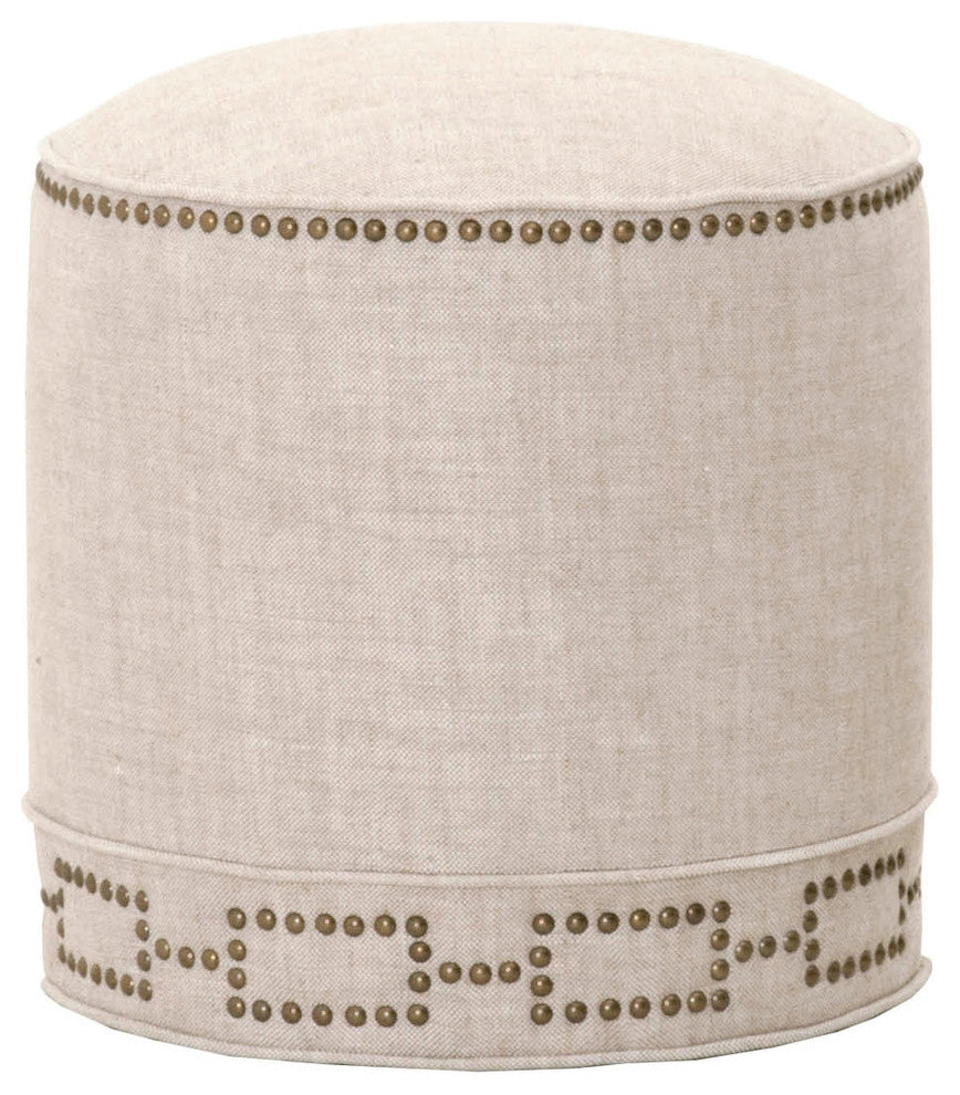 Benzara BM174254 Fully Upholstered Round Ottoman, Bisque Cream