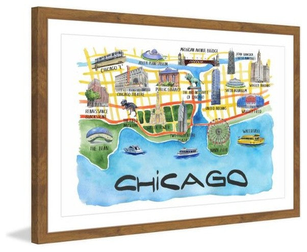 "Chicago Waterfront" Framed Painting Print, 18"x12"