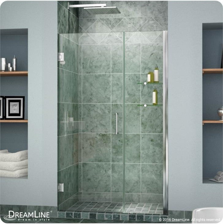 DreamLine Unidoor 42" to 43" Frameless Hinged Shower Door, Clear Glass, Chrome