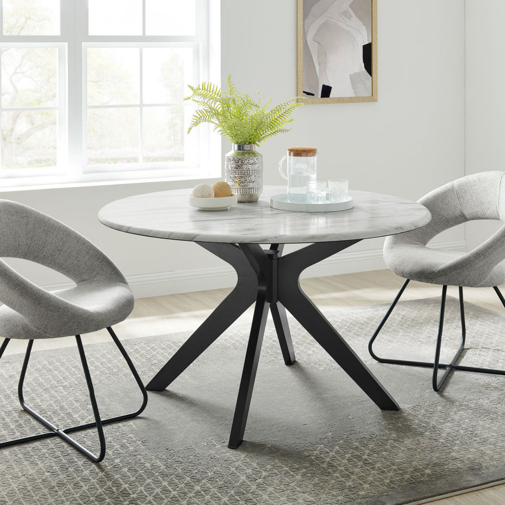 Traverse 50" Round Performance Artificial Marble Dining Table Black White