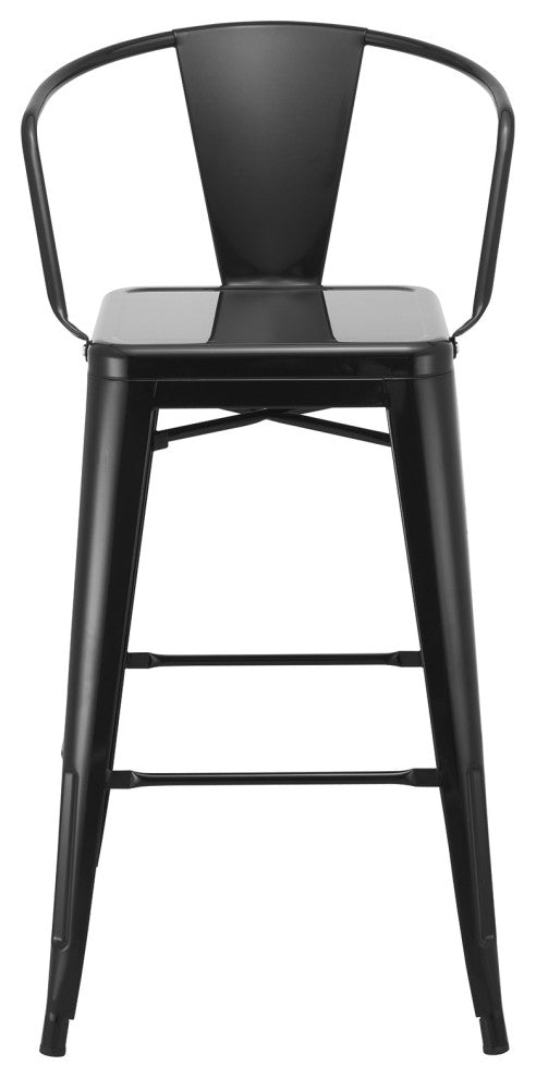 Set of 2 Industrial Splat Back Steel Bar Stools, Black