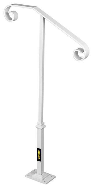 Single Post Handrail Wrought Iron Grab Supports Fits 1 or 2 Steps, White