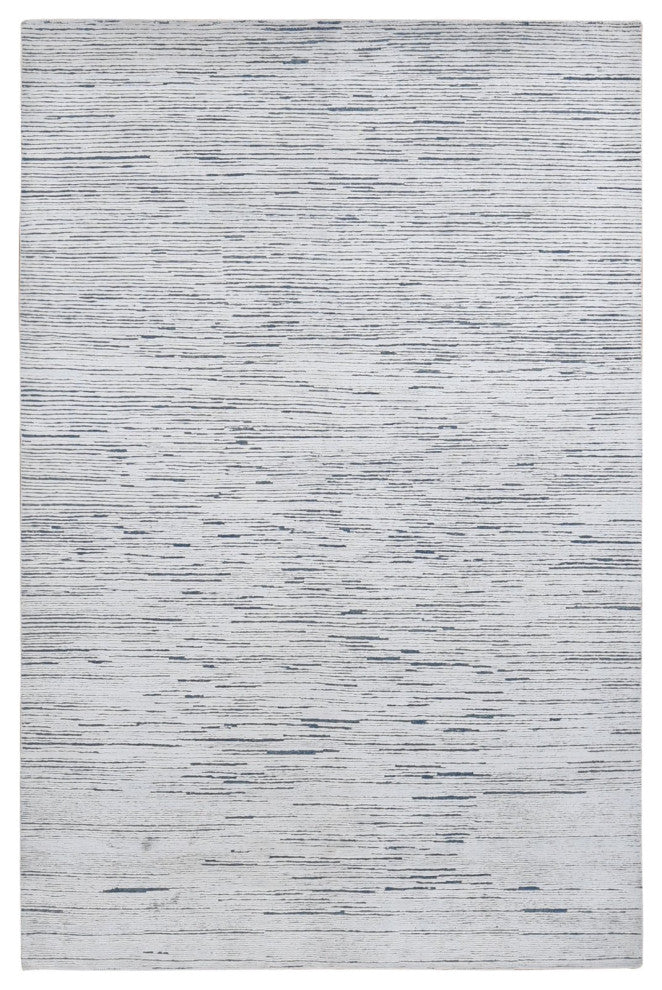 Frost White, 100% Wool, Striae Design, Hand Knotted, Oriental Rug, 6'1"x9'4"