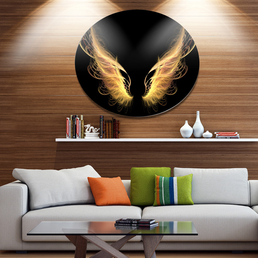Golden Angel Wings On Black, Abstract Round Wall Art, 36"