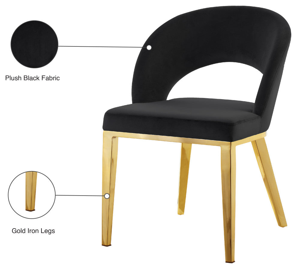 Roberto Velvet Upholstered Dining Chair, Black, Gold