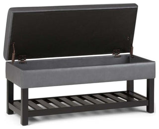 Cosmopolitan Storage Ottoman Bench With Open Bottom, Stone Gray Faux Leather