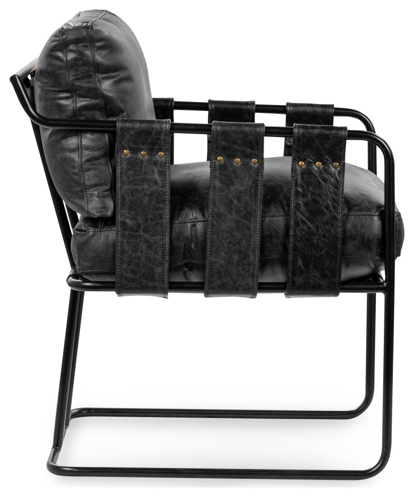 Strapling Leather Dining Chair, Black