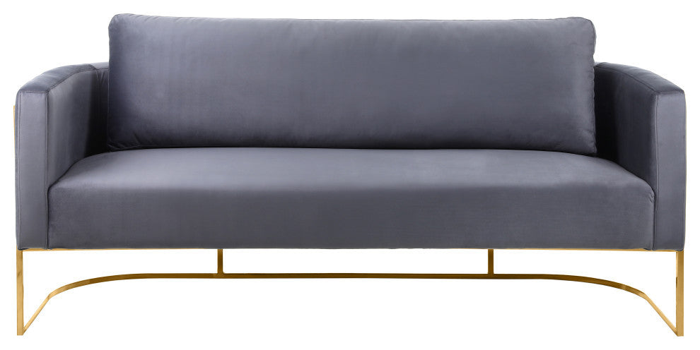 Casa Velvet Upholstered Sofa, Grey, Gold Finish