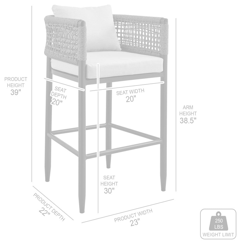 Alegria Outdoor Stool, Aluminum With Gray Rope, Bar Height