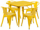 31.5" Square Yellow Metal Indoor-Outdoor Table Set with 4 Arm Chairs