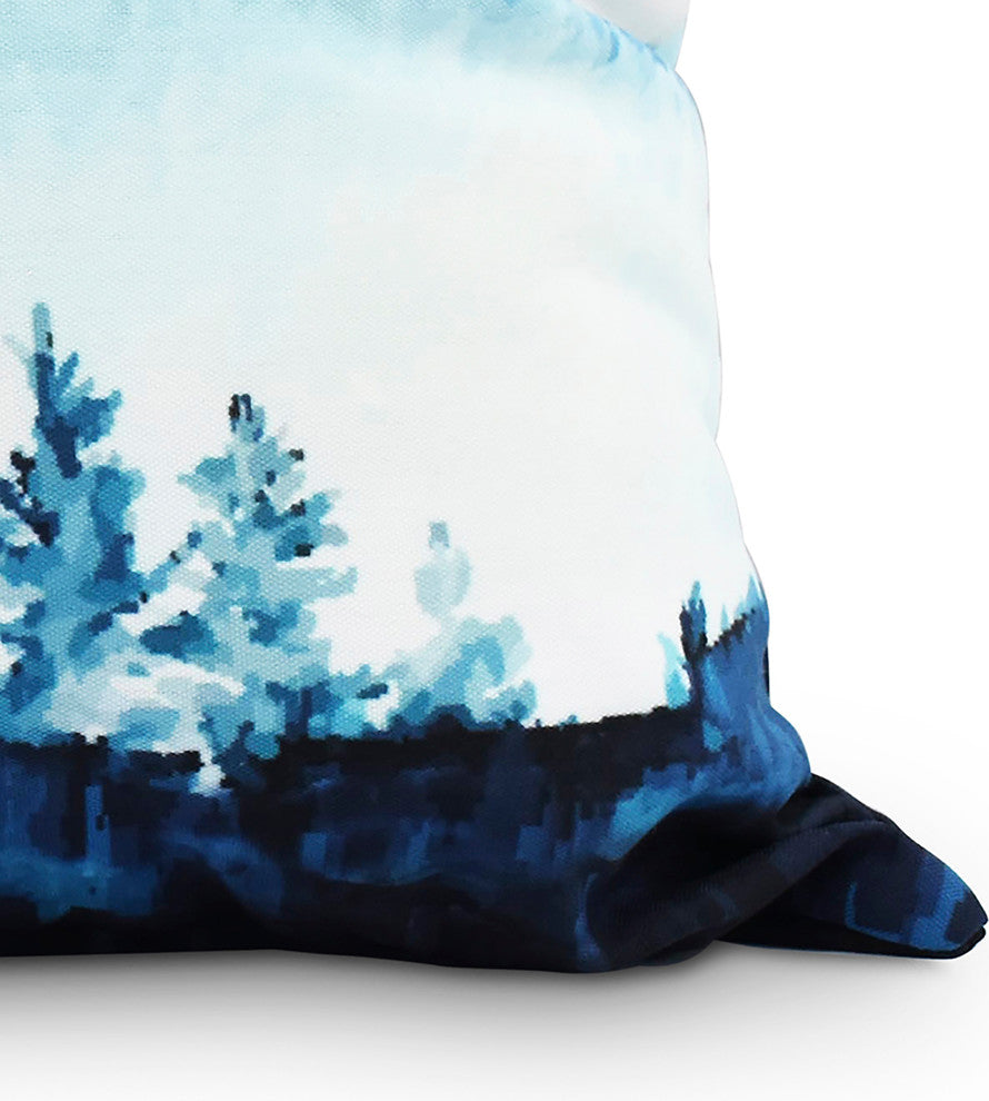 Over the Hills 20" Blue Holiday Print Decorative Throw Pillow