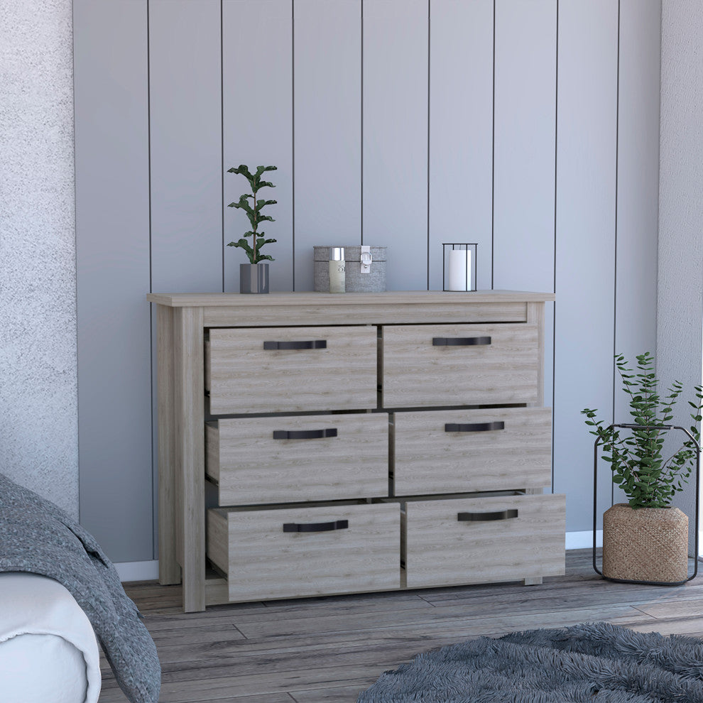 Galena Six Drawer Double Dresser, Light Gray