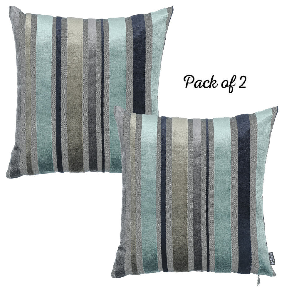 HomeRoots Set of 2 Blue Variegated Stripe Decorative Pillow Covers