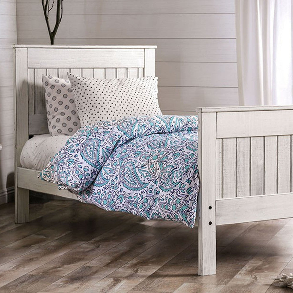 Wooden Full Headboard with Distressed Design, White
