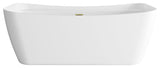 Holly 67" Soaking Bathtub, Glossy White With Brushed Gold Trim