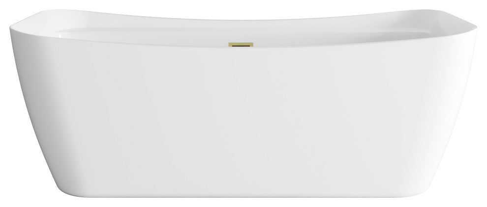 Holly 67" Soaking Bathtub, Glossy White With Brushed Gold Trim