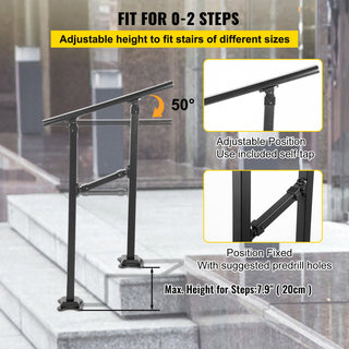 VEVOR Outdoor Stair Railing Transitional Wrought Iron Handrail, 7.9 Inch, 1 Step