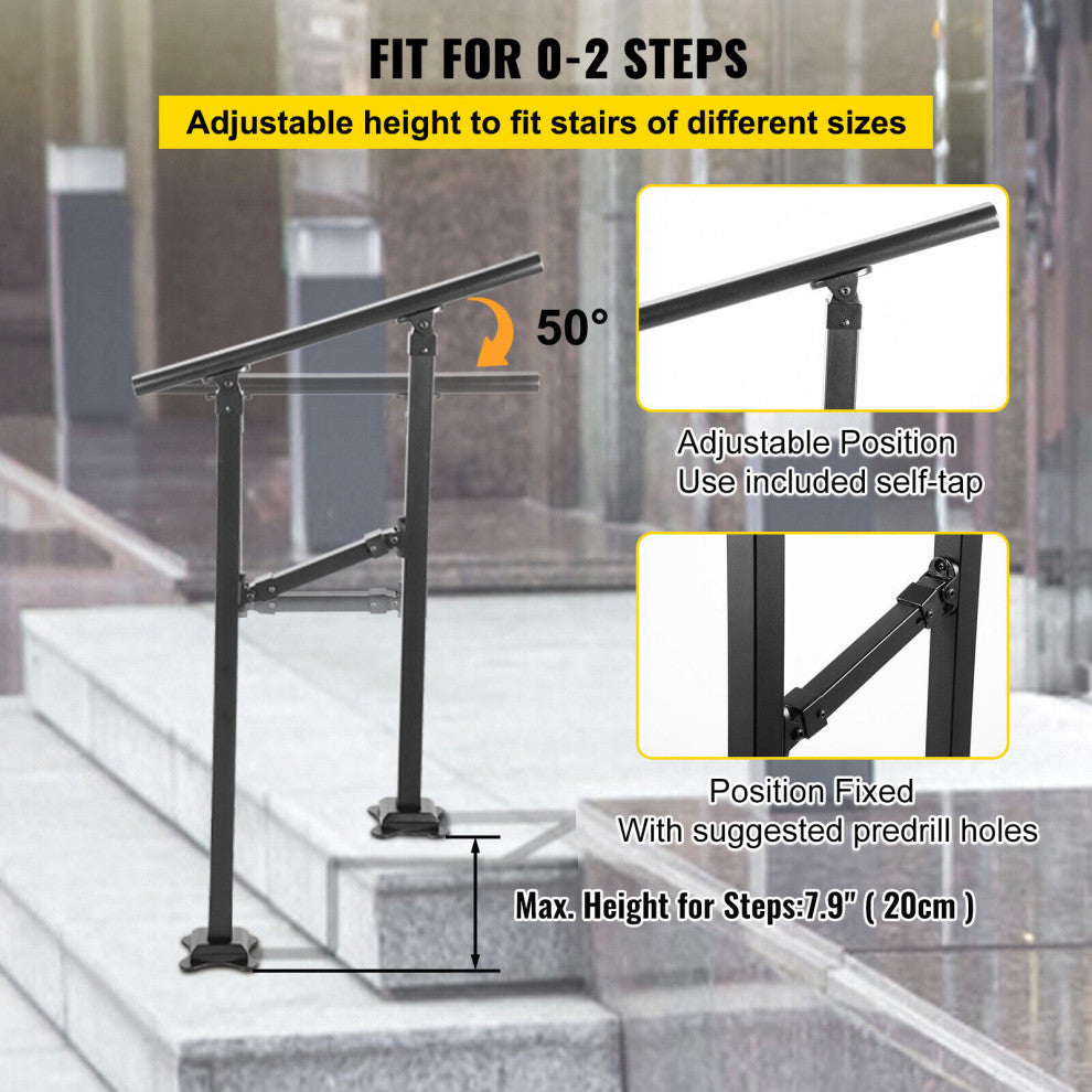 VEVOR Outdoor Stair Railing Transitional Wrought Iron Handrail, 7.9 Inch, 1 Step