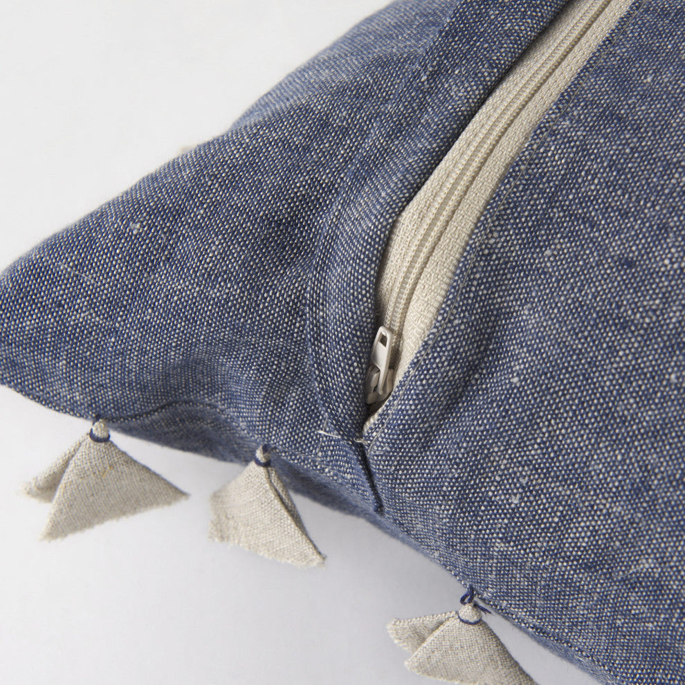 Denim Blue and Canvas Tassle Lumbar Accent Pillow Cover