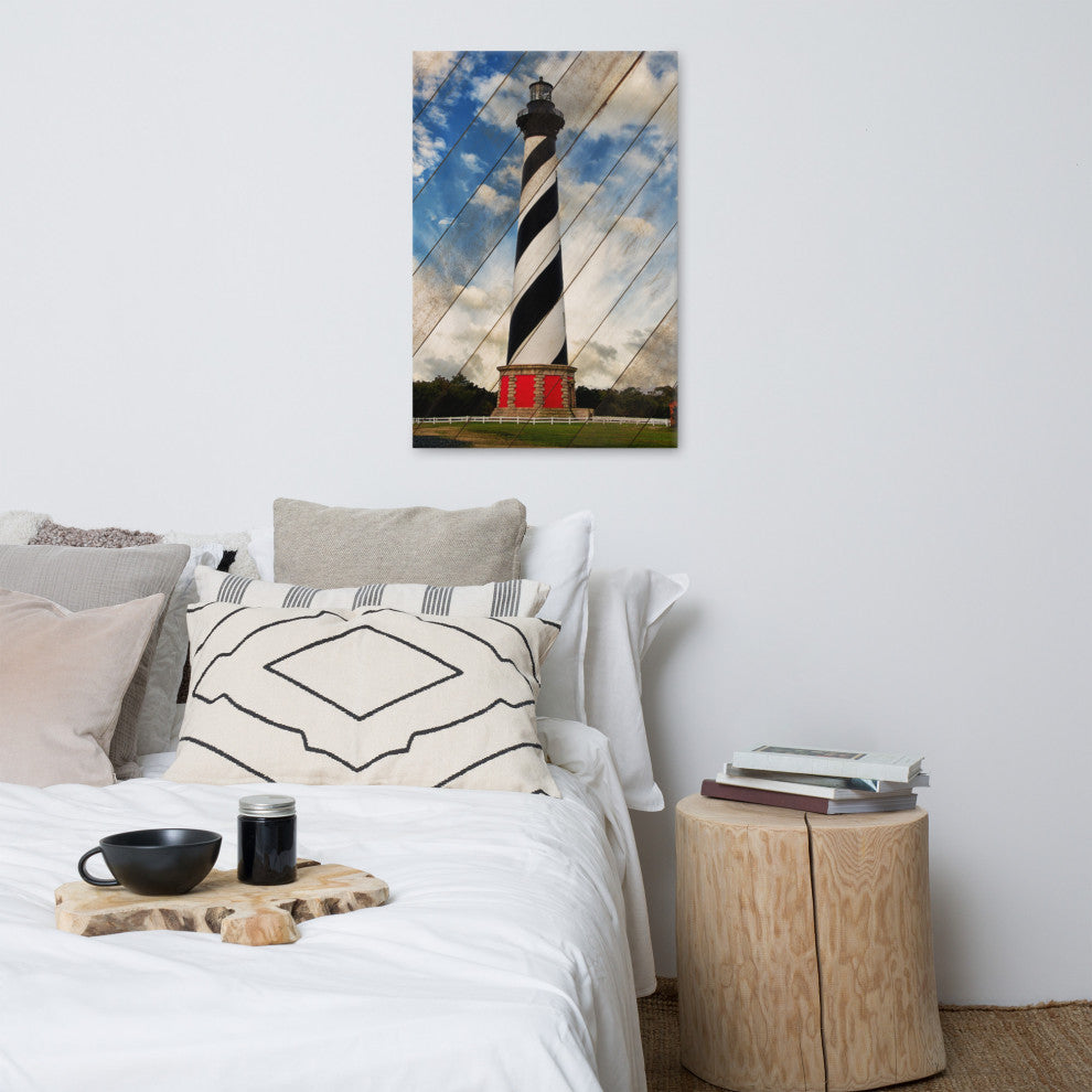 Cape Hatteras Lighthouse Landscape Photo Faux Wood Panels Canvas Prints, 24" X 36"