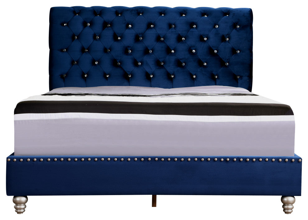 Princeton Tufted Upholstered Suede Bed, Cobalt Blue, Full
