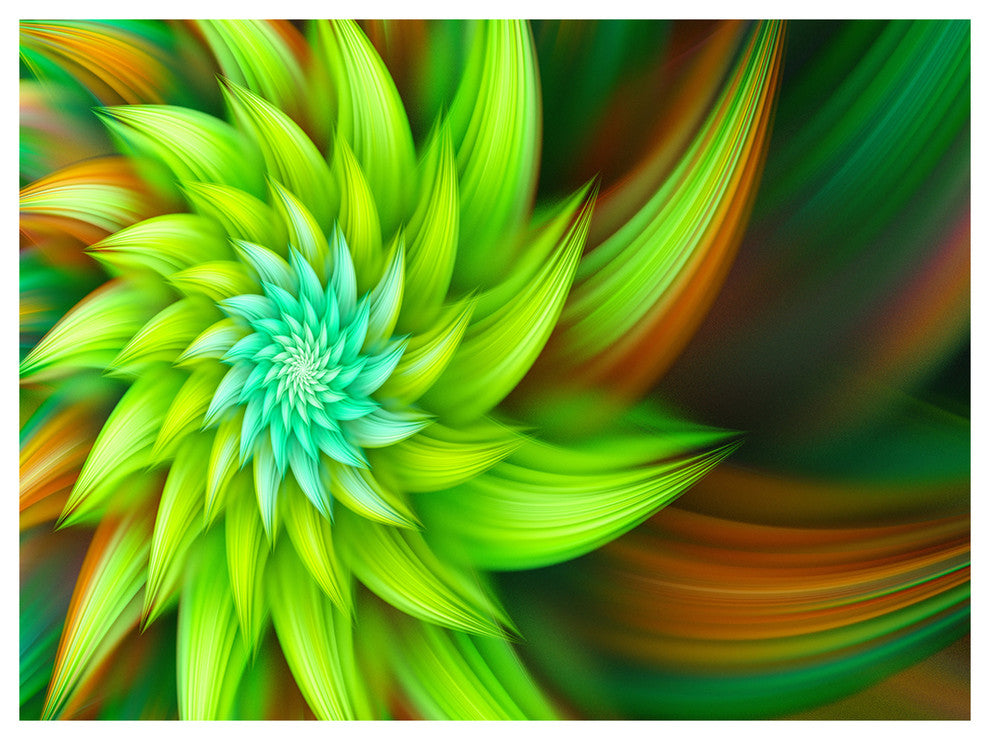 Huge Clear Green Fractal Flower, Floral Canvas Art Print, 40"x30"