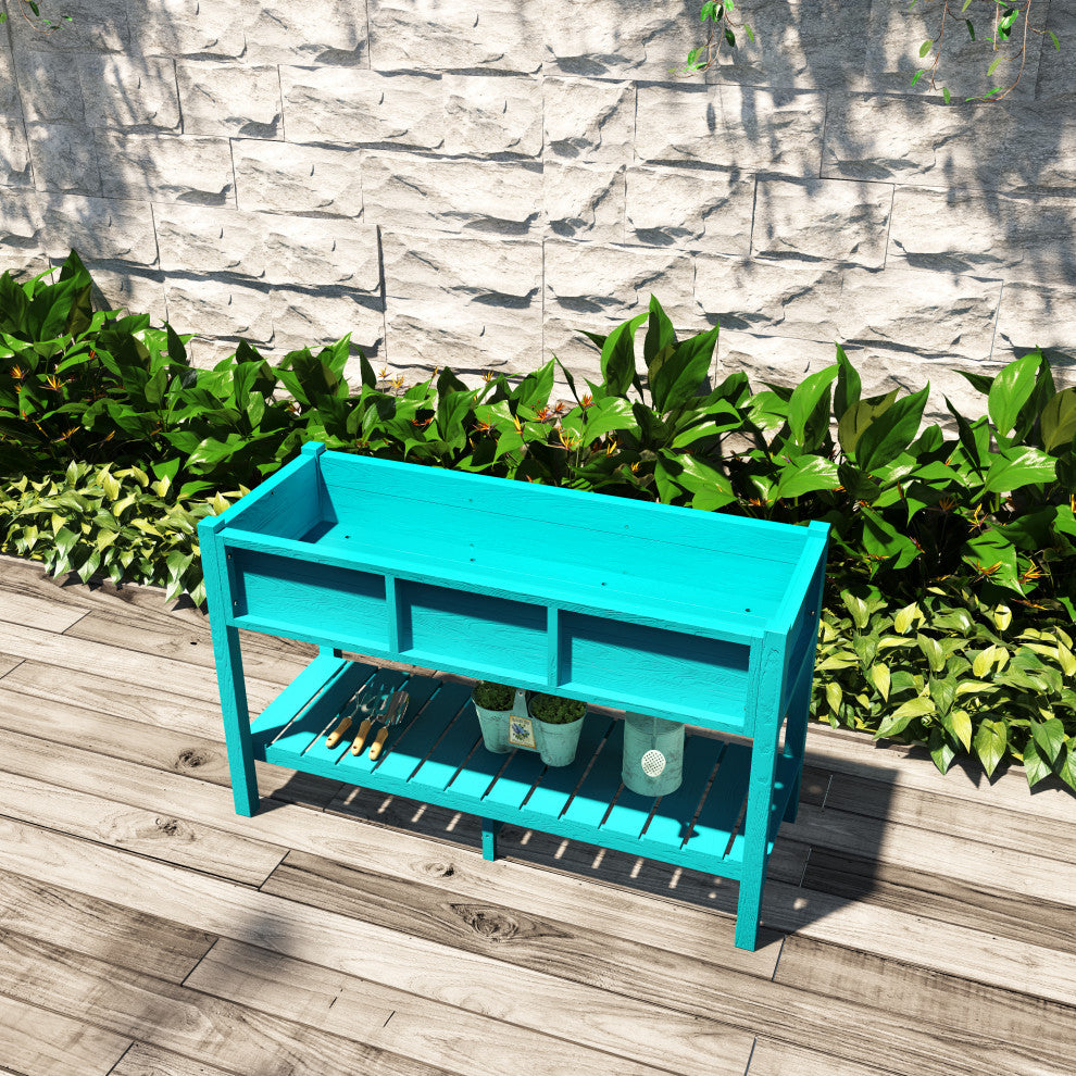 Rectangular Garden Planter Box Raised Garden Bed for Outdoor Balcony, Cyan