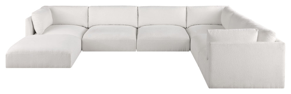 Ease Polyester Upholstered U-Shaped Modular Sectional, Cream, 6 Piece: 3 Corner, 3 Armless, 1 Ottoman