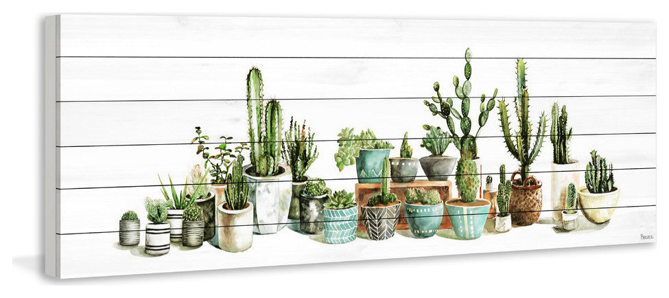 "Cactus Club" Painting Print on White Wood, 60"x20"