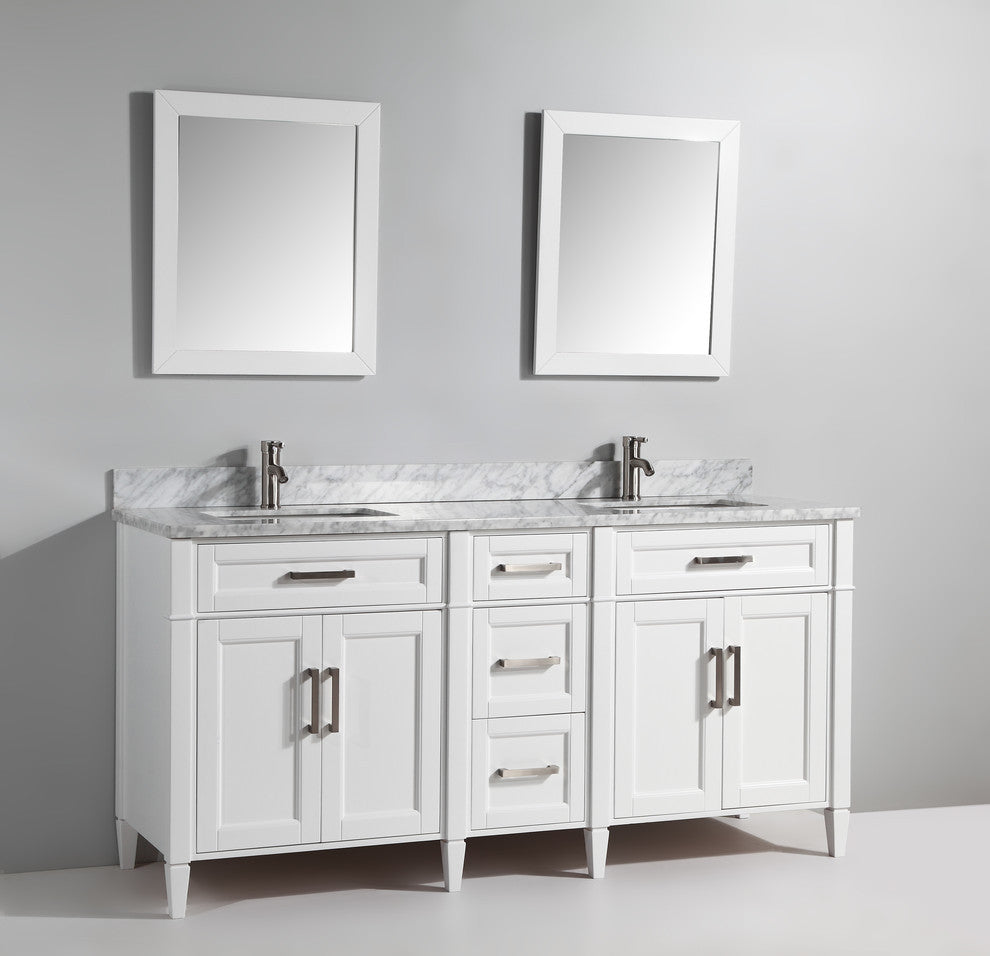 Vanity Set With Carrara Marble Top, 72", White