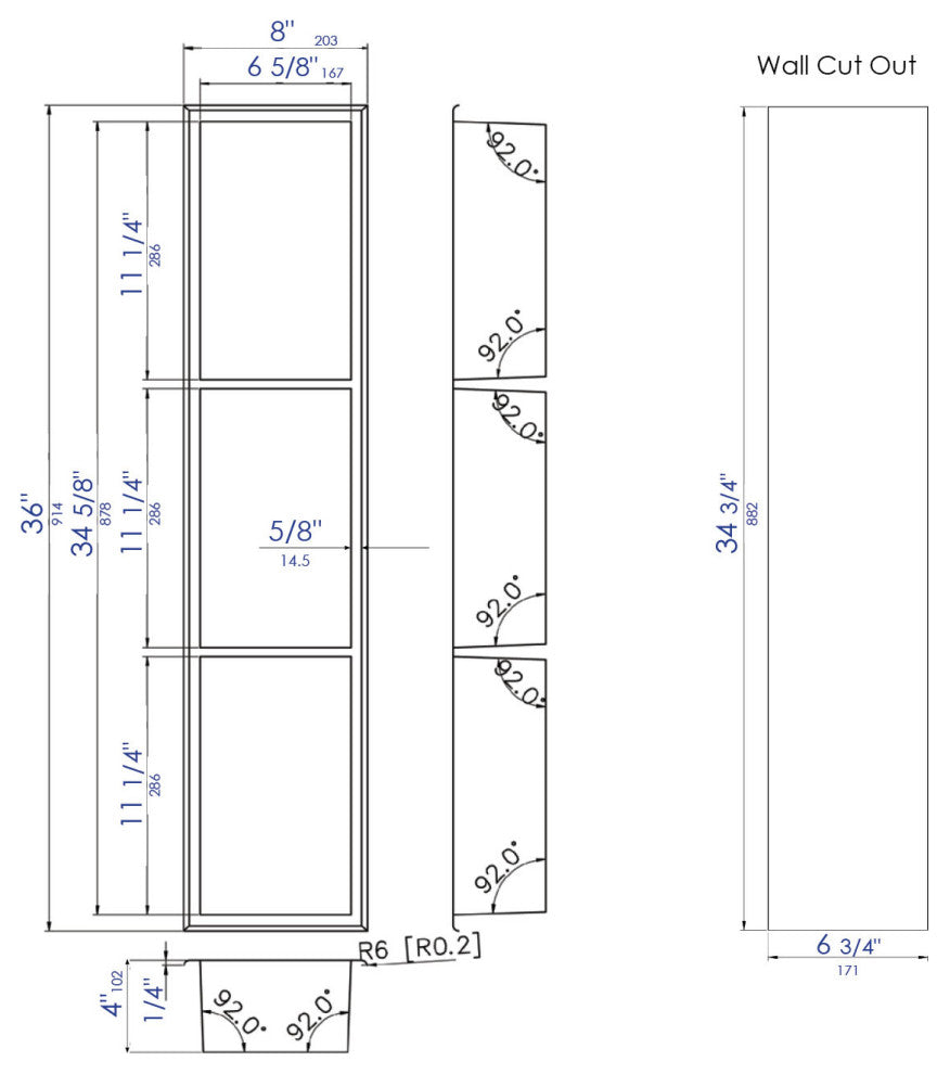 ALFI 8"x36" Black Matte Stainless Steel Vertical Triple Shelf Bath Shower Niche