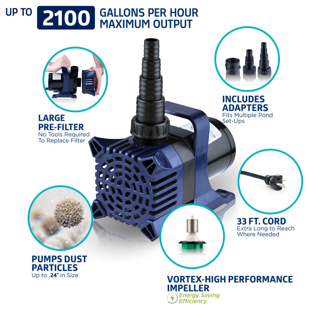 2100 GPH Cyclone Pump for Ponds, Fountains, Waterfalls, and Water Circulation