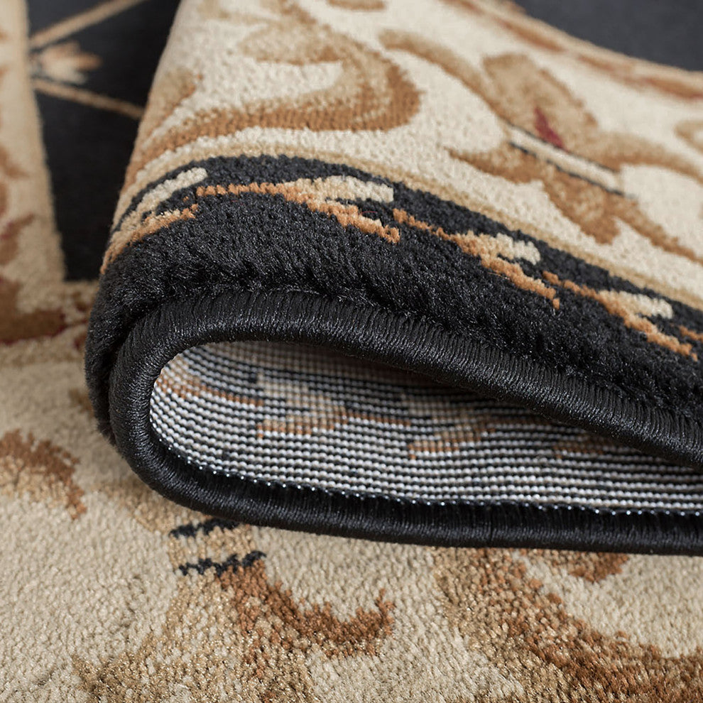 Orleans Traditional Border Area Rug, Black, 6'7" X 9'6"