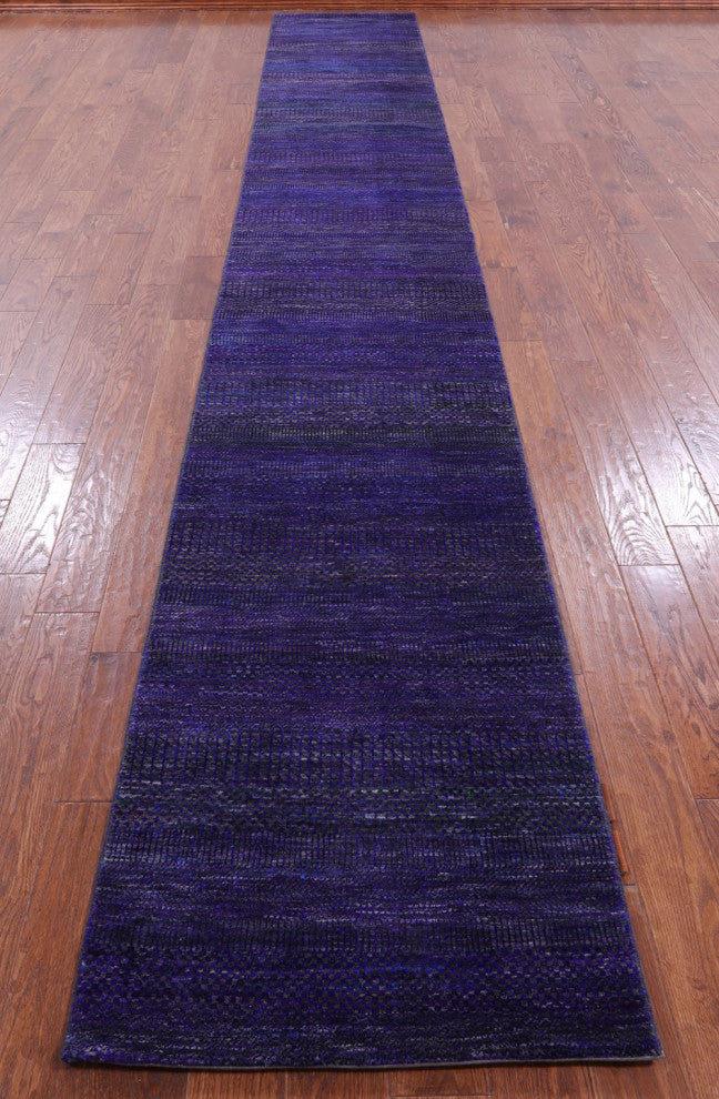 2' 6" X 18' 2" Super Savannah Gabbeh Wool and Silk Hand Knotted Runner Rug Q6886