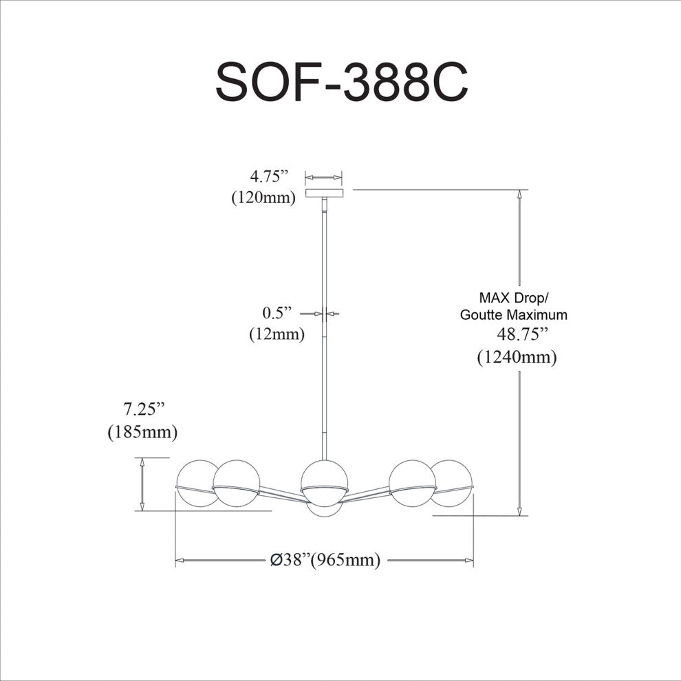 Matte Black Modern Chandelier With White Glass