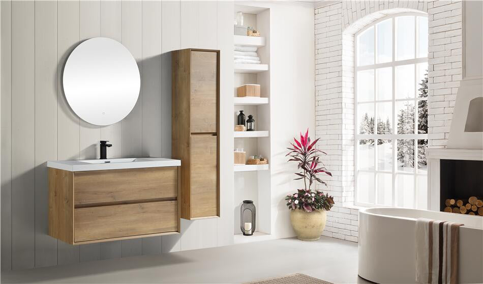 Ashley 42'' Floating Vanity, Acrylic Top, White Oak