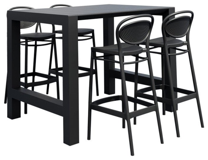 Vegas Marcel 5-Piece Bar Set With 39"-55" Extendable Black
