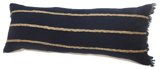 Atlantis Americana Solid Lumbar Pillow with Jute Braiding, Navy/Tan