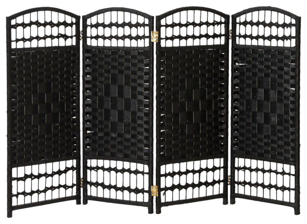 3 ft. Short Fiber Weave Room Divider Black 4 Panels