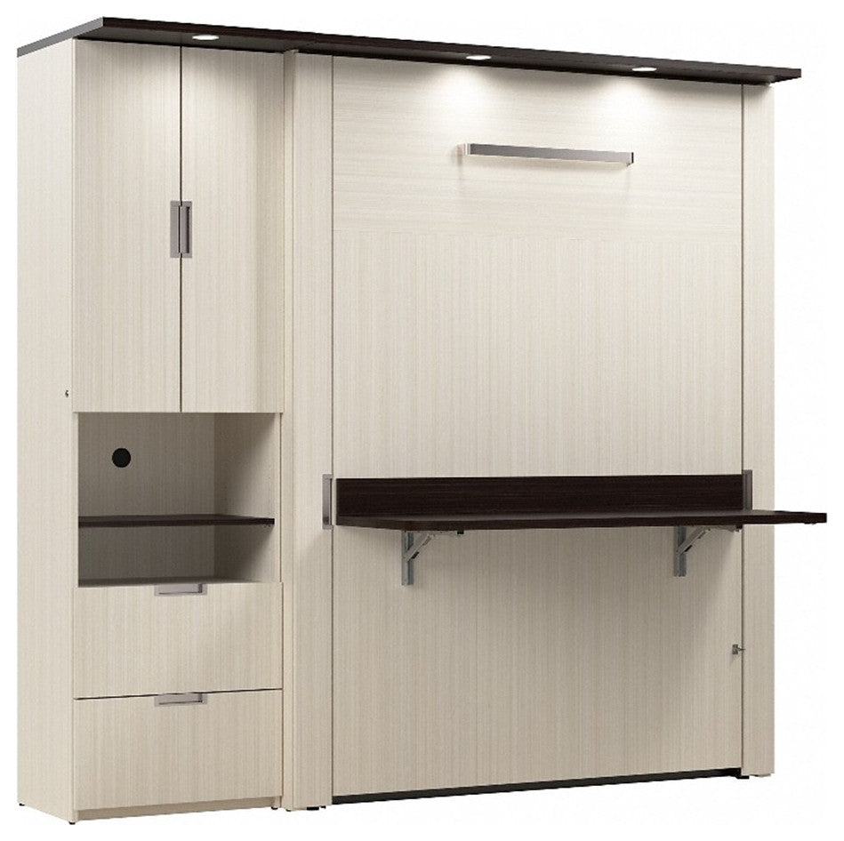 Bestar Lumina 2 Piece Full Storage Wall Bed Set in White Chocolate