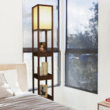 Brightech Maxwell Drawer Edition - Shelf & LED Floor Lamp Combination, Havana Brown