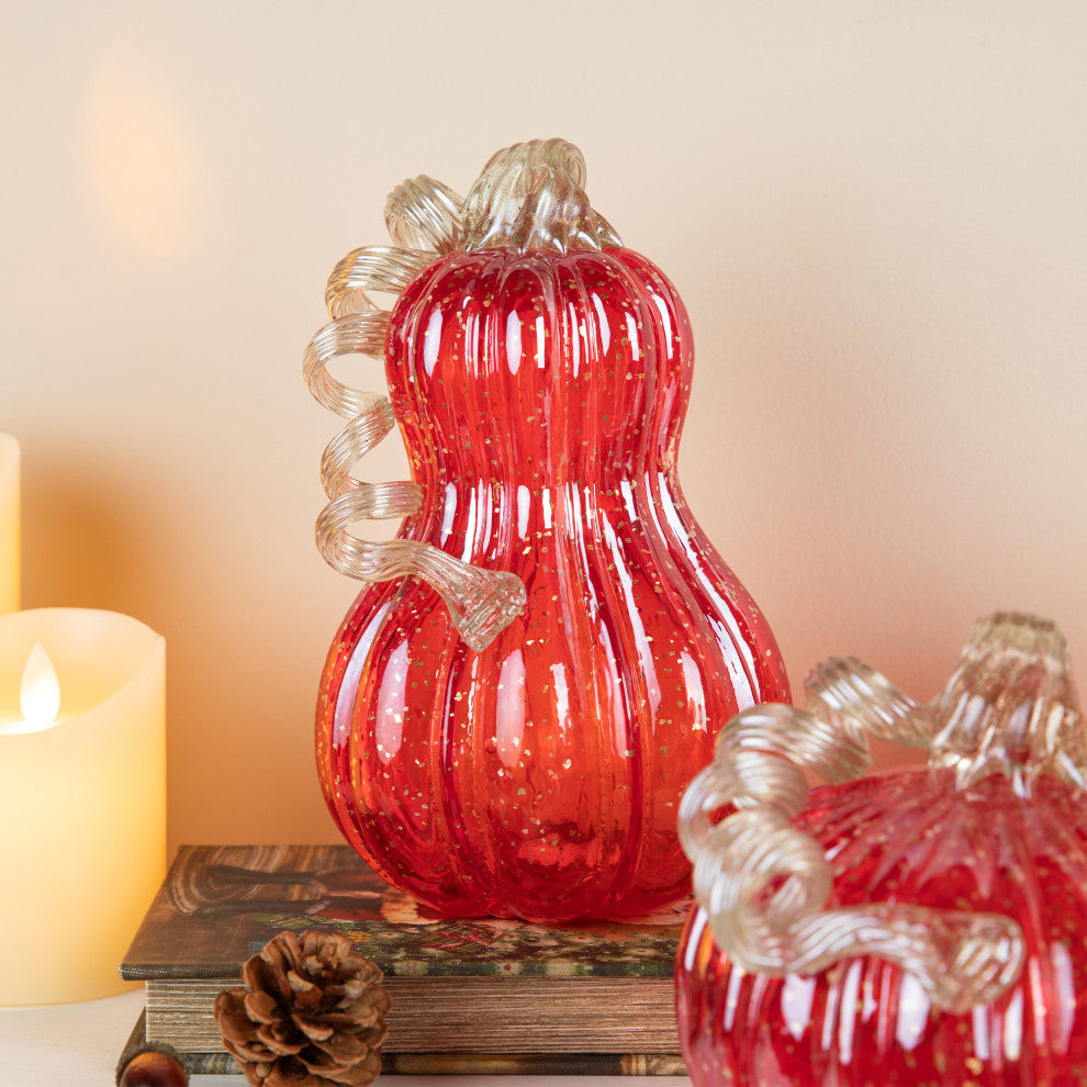 3-Piece Set Red Glass Pumpkin & Gourd