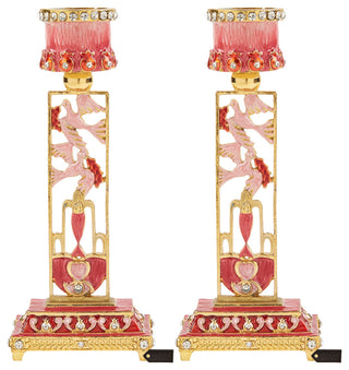 Matashi Shabbat Candlestick Holder (2-Piece Set) Hand-Painted,  Pewter(Red)