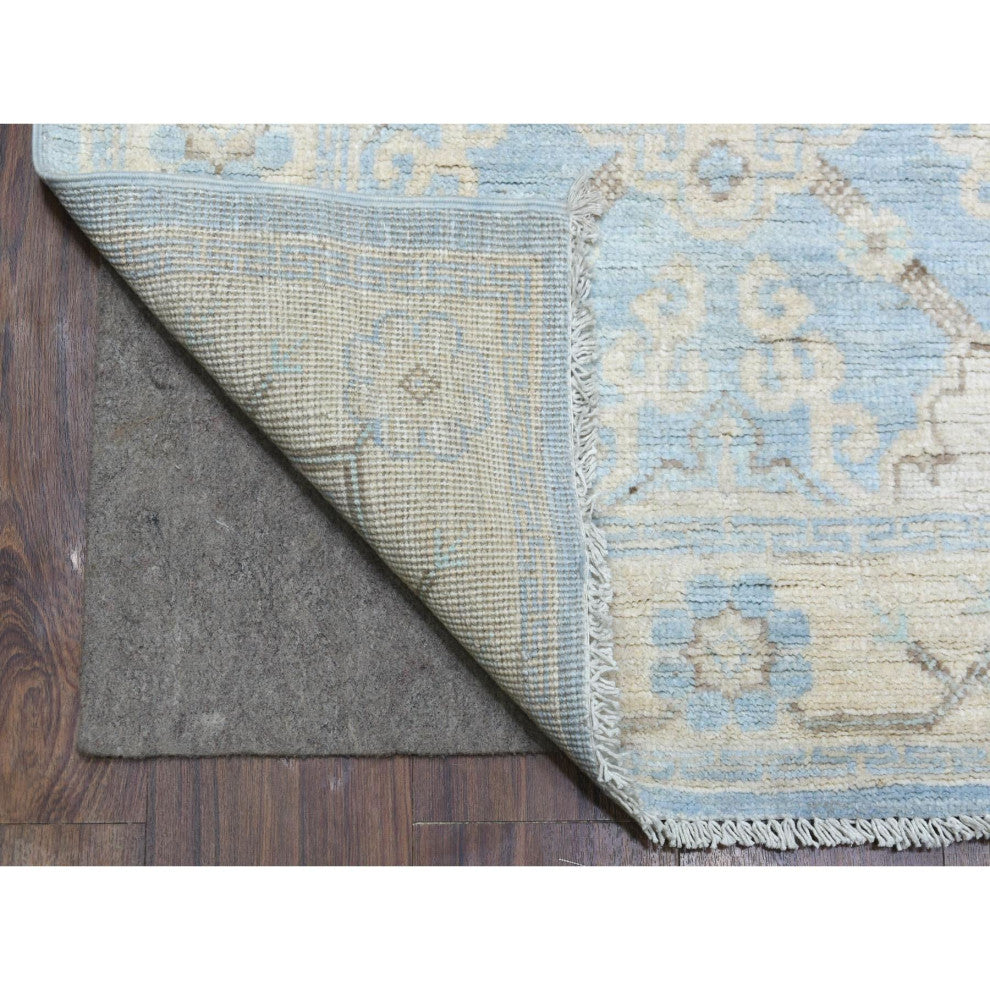 Hand Knotted Denim Blue Washed Out Peshawar Afghan Wool XL Runner Rug, 2'9"x15'