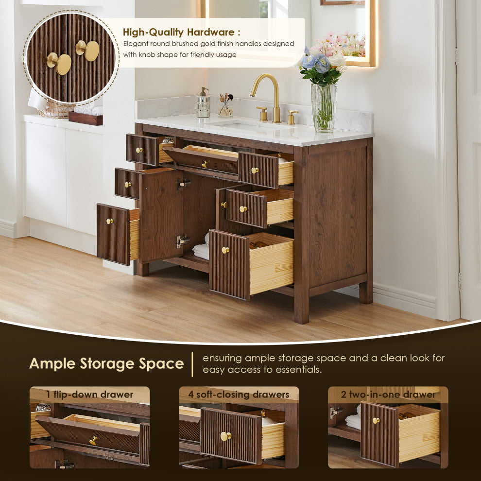 Cerrito Bathroom Vanity, Brown Brushed Oak, 48" Single, Without Mirror