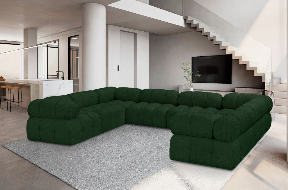 Ames Boucle Fabric U-Shaped Modular Sectional, Green, 8-Piece: 4 Armless Chair, 4 Corner Chair