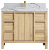 Elizabeth Oak 42" Single Sink Vanity, White 2" Calacatta Gold