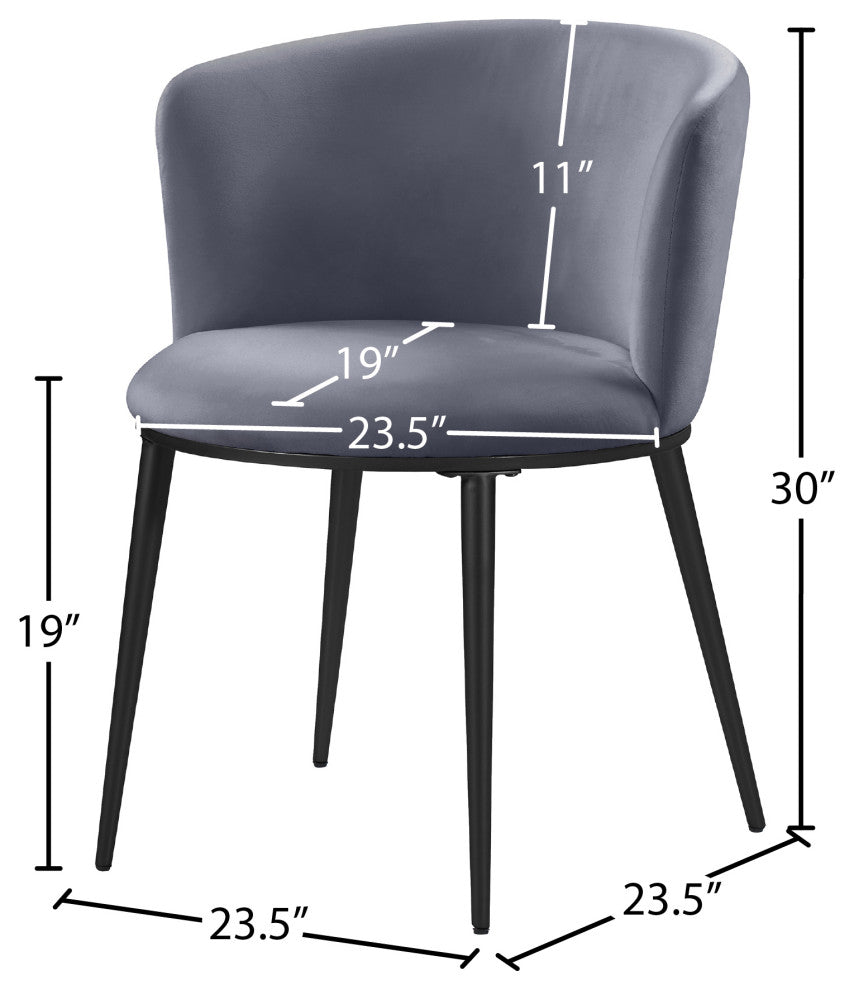 Skylar Dining Chair, Set of 2, Gray Velvet, Matte Black Iron Legs